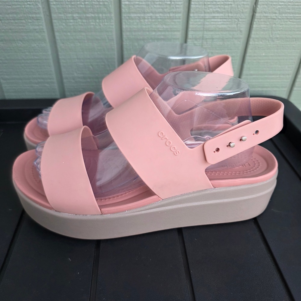 Crocs Brooklyn Low Wedge Pink Clay Sandal Womens 10 Platform Adjustable Strap